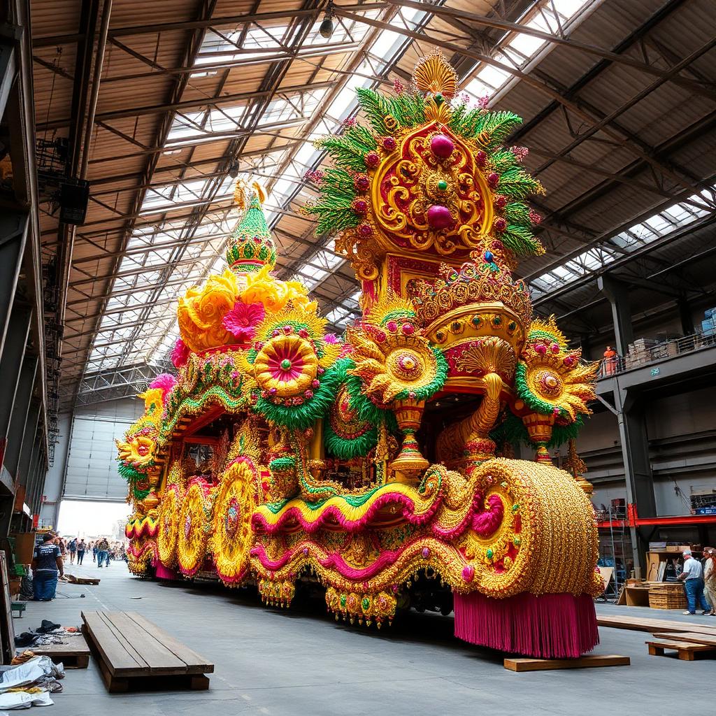 Barracão e carros alegóricos